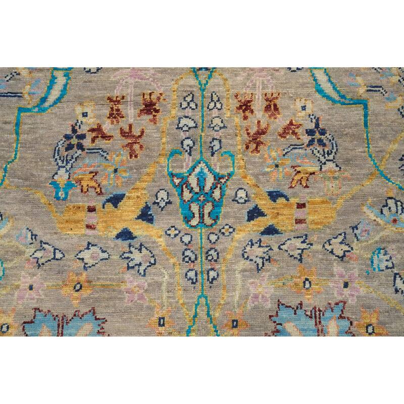 Hand Knotted Oriental 100% Wool Carpet Traditional Floral Greys & Charcoal Ziegler Area Rug - 11' 7'' X 9' 0''