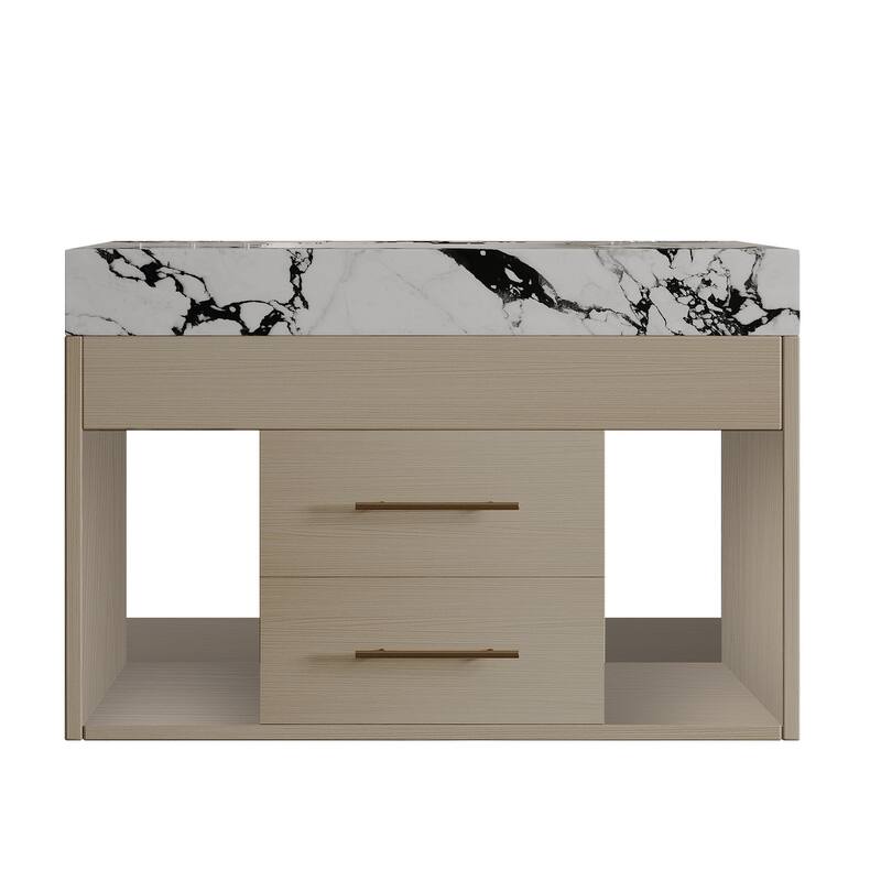 GDFStudio - Modern 29.9" Floating Bathroom Vanity with Sintered Stone Top, Ceramic Sink & U-Shape Drawers