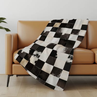 Premium Machine Washable ASB105 Faux Cowhide Sherpa Throw Blanket