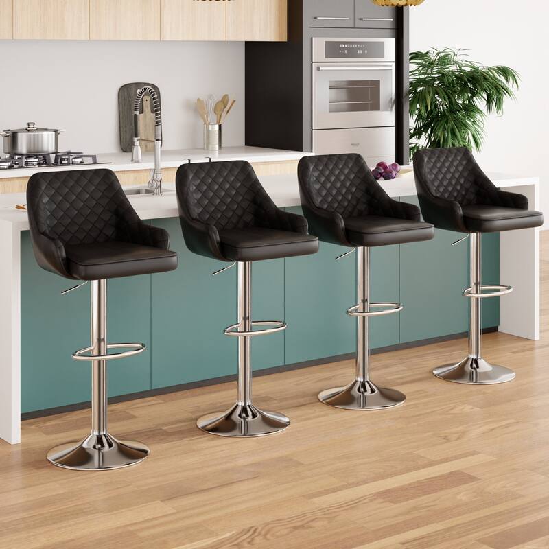 Javlergo 4-Pack Adjustable Bar Stools 24.4" to 32.7" Height Range with Footrest & Diamond Quilted Half-Back Counter Stools Set - Black