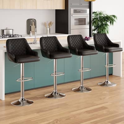 Javlergo 4-Pack Adjustable Bar Stools 24.4" to 32.7" Height Range with Footrest & Diamond Quilted Half-Back Counter Stools Set