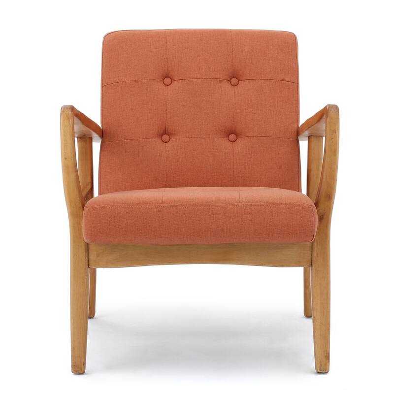 Fabric Mid Century Club Chair with Wood Frame, Button Tufted Design and Birch Wood Legs