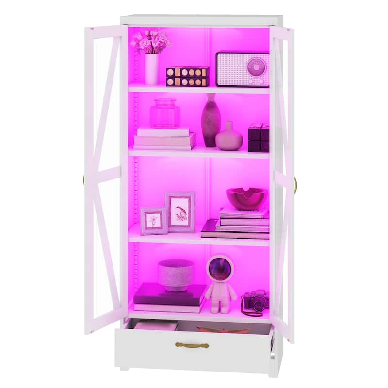 Moasis Metal Bookcase Display Cabinet with Adjustable Shelves & Drawer