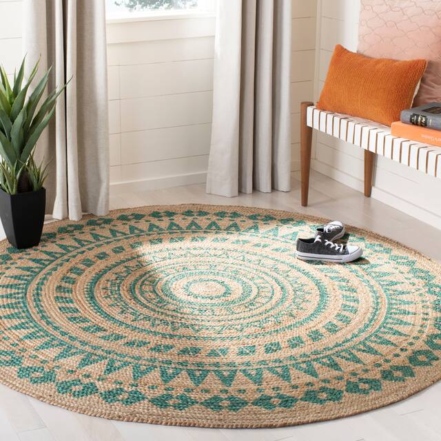 SAFAVIEH Handmade Natural Fiber Valentien Casual Jute Rug - 6' x 6' Round - Teal/Natural