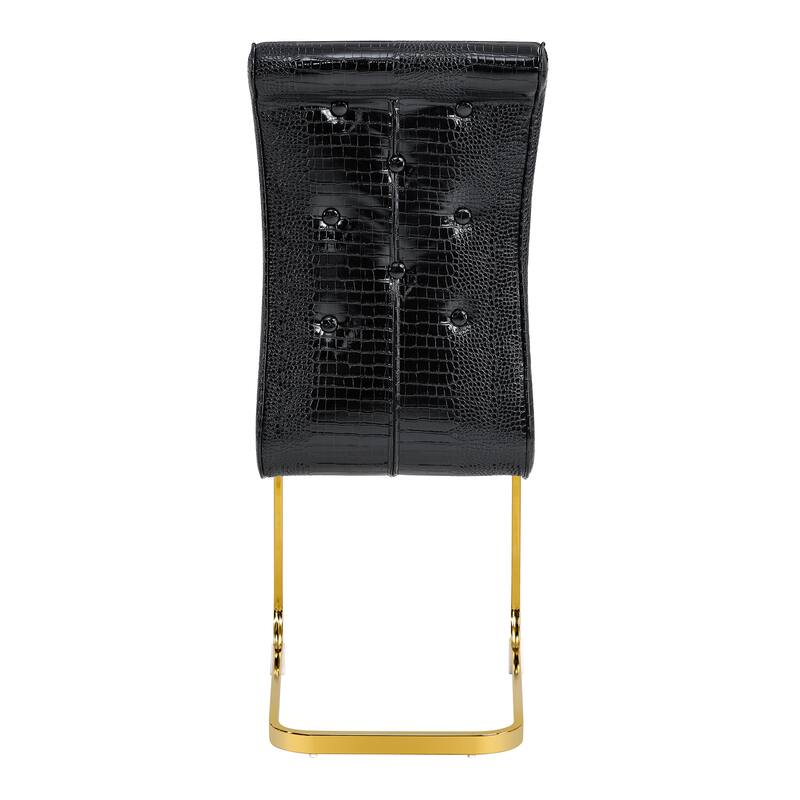 Retro Alligator-Embossed Faux Leather Dining Chairs with Crystal Buckle, Accent Upholstered Kitchen Chairs