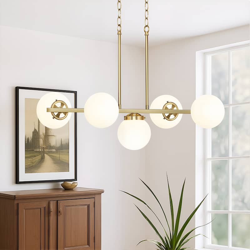 GetLedel 5-Light Kitchen Island Linear Pendant with Glass Globe Shades