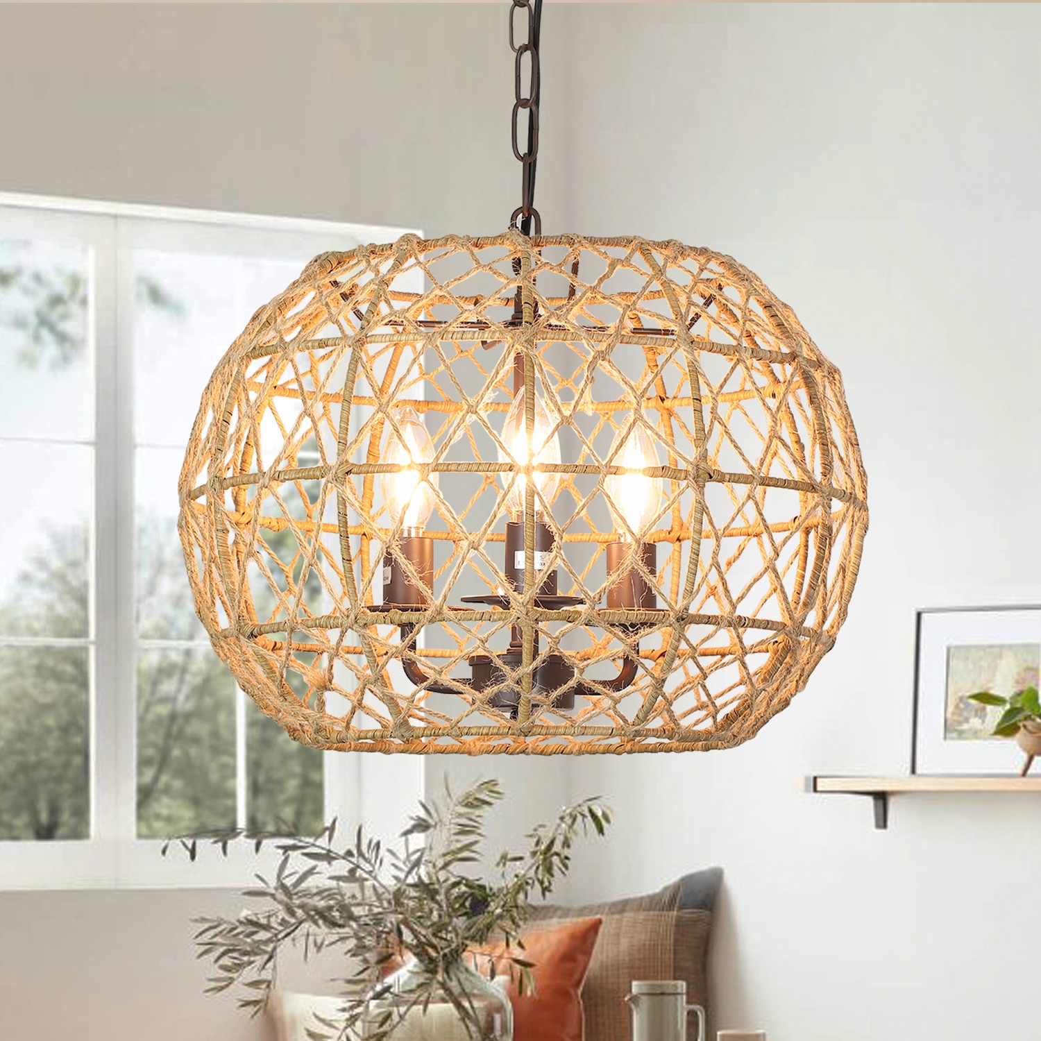 Woven basket chandelier on sale