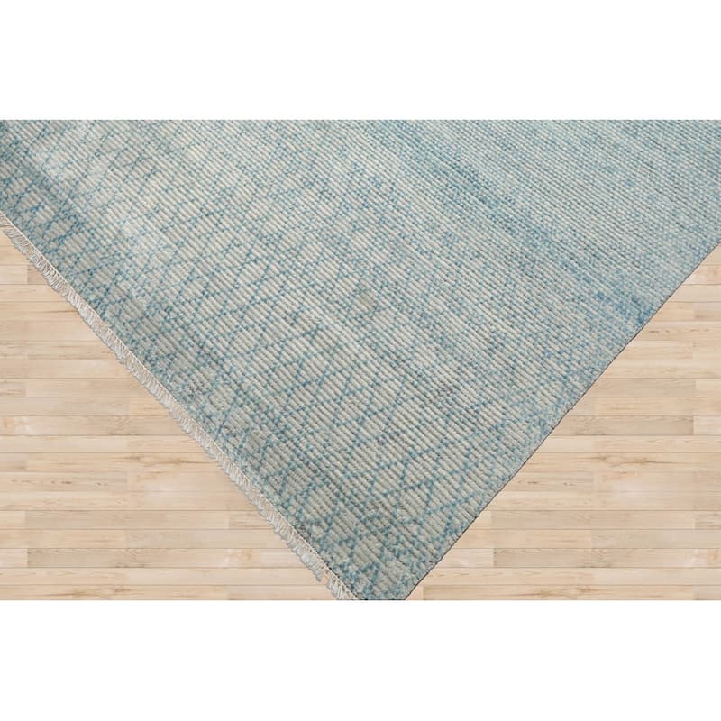 LoomBloom Hand Knotted Ivory Wool Rug Contemporary Ribbed Look 9x12 - 9' x 12' 3''