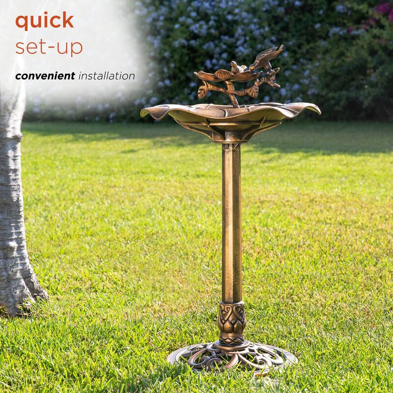 Alpine Corporation 34" Tall Pedestal Birdbath Fountain with Bird and Flower