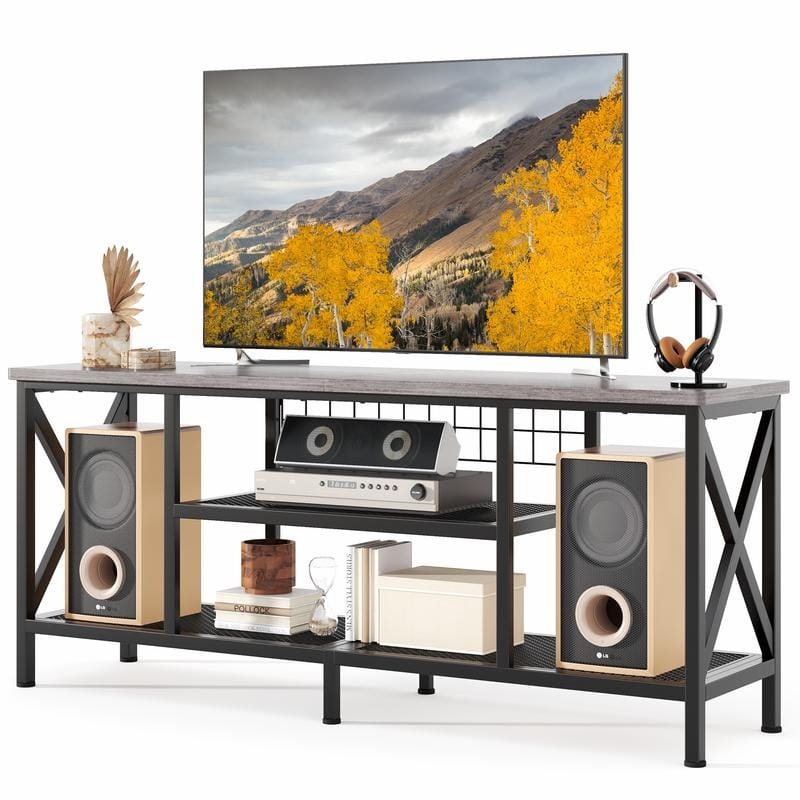 Industrial TV Stand TV Console for Televisions Bedroom with Open Storage Shelves