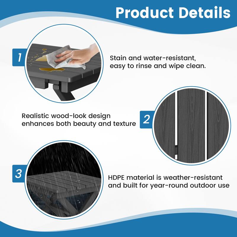 Outdoor Patio HDPE Foldable Side Table, Waterproof & Weather Resistant
