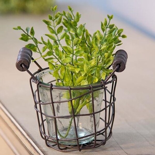 Metal Wire Basket with Glass Jar - 4"