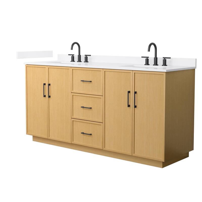Wyndham Collection WCH7474-72D-QTZ-US3MXX Elan TK 72" Free Standing - Light Oak / White Quartz Top / Matte Black