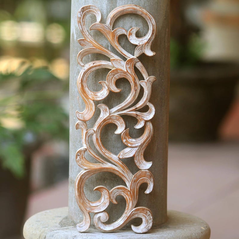 Wood wall panel, 'Gentle Fern' - 19" H x 6.75" W x 1" D