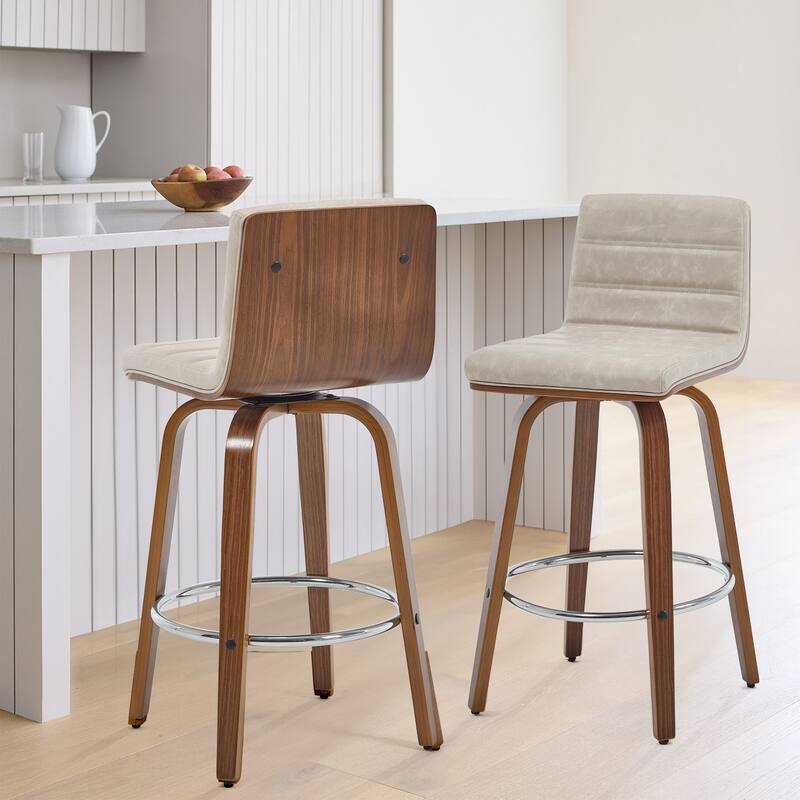 Faux Leather & Wood Swivel Bar Stools/ Counter Stool Set of 2