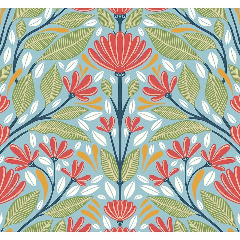 Seabrook Designs Carmela Folk Floral Unpasted Wallpaper - 27 in W x 27 ft. L - Summer Garden