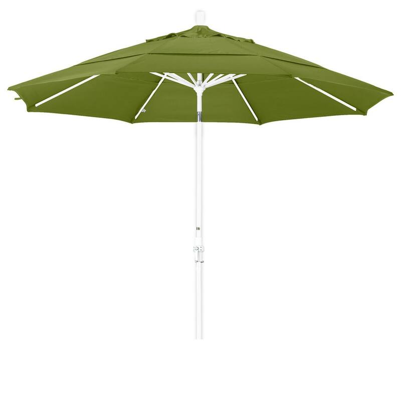 California Umbrella 11' Rd. Aluminum Patio Umbrella, Crank Lift, Collar Tilt, Dbl Wind Vent, White Finish, Pacifica Fabric - Ginko