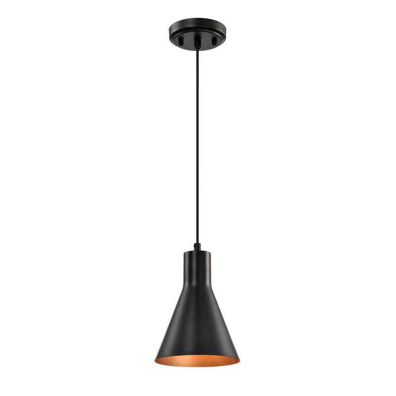 1-Light Matte Black Metal Cone Hanging Kitchen Pendant Light