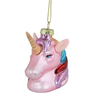 3.5" Pink Unicorn Head with Rainbow Mane Glass Christmas Ornament - Bed Bath & Beyond - 39032209