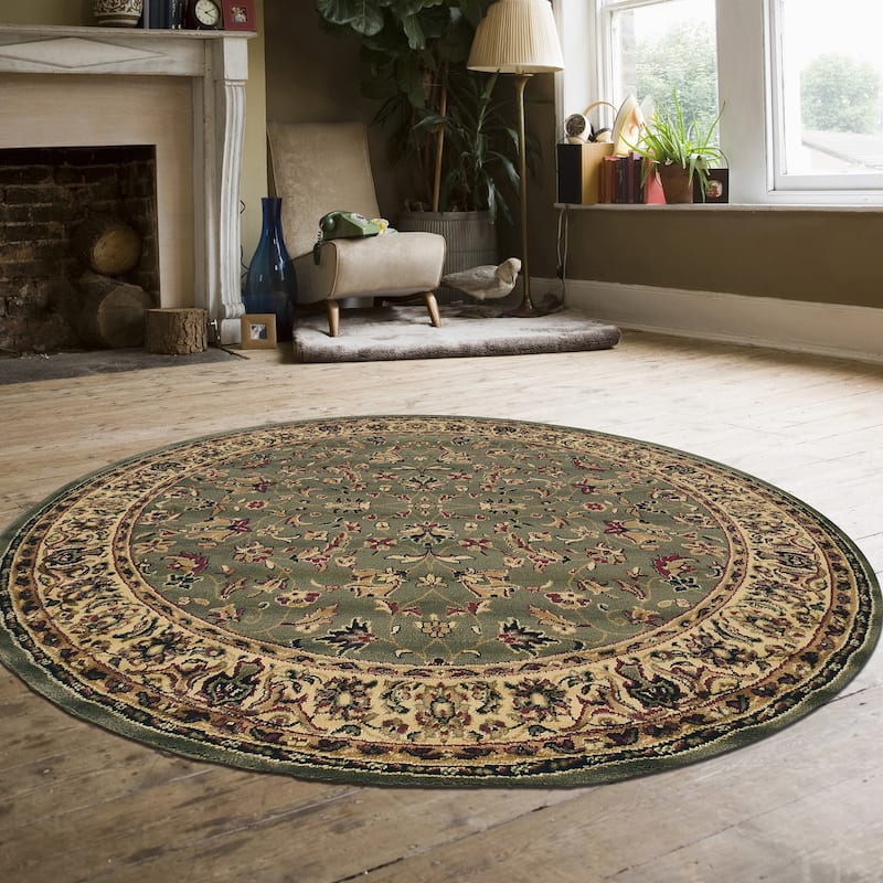 Admire Home Living Caroline Traditional Floral Sarouk Pattern Area Rug - 5'3" Round - Sage