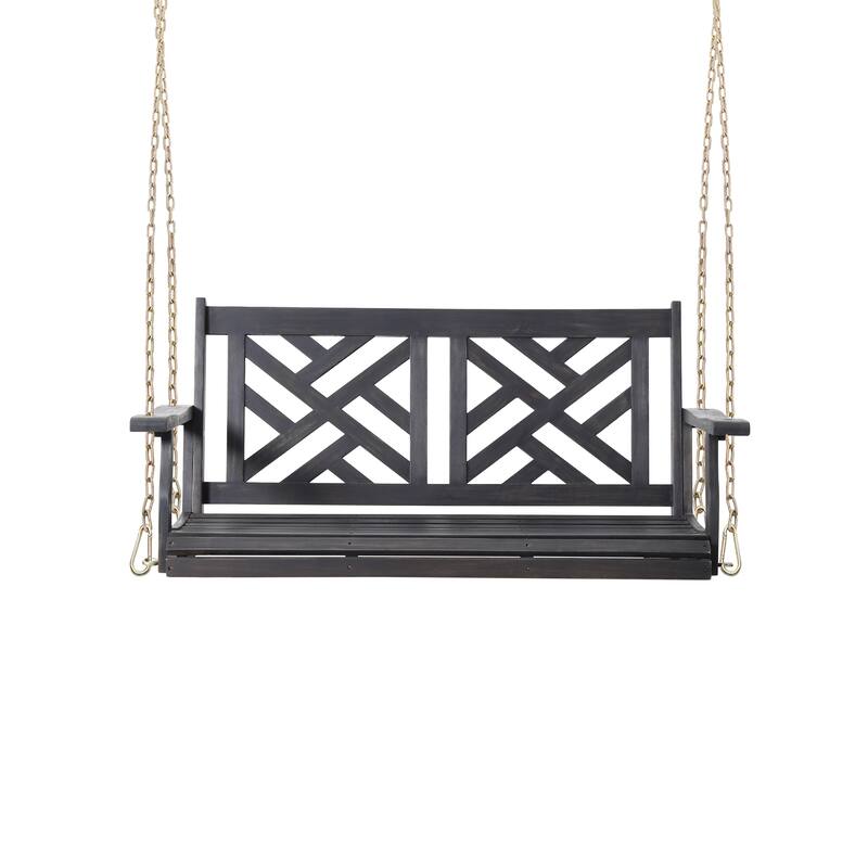 Alejandro Acacia Wood Porch Swing - 49" Dark Grey Outdoor Swing with 800lb Capacity