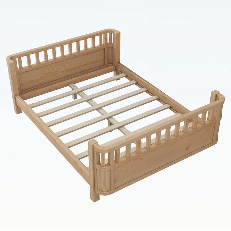 Wood Platform Bed,Low Profile Design with Safety Rails,Ideal for Boys and Girls