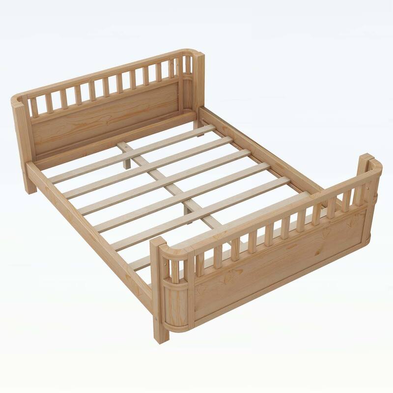 Wood Platform Bed with Safety Rails,and Versatile Use