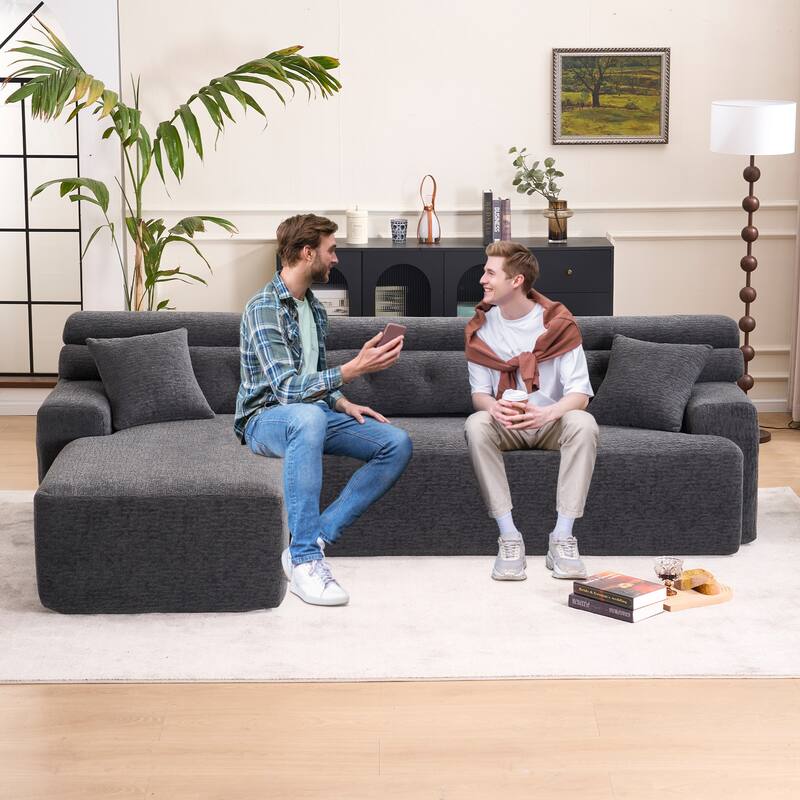 Full Compression Chenille Convertible L-Shape Chesterfield-Inspired Design Sofa Chaise