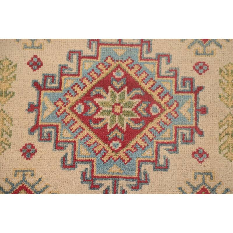 Geometric Kazak Foyer Rug Hand-Knotted Wool Carpet - 2'10" x 4'1"