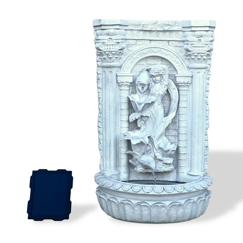 XBrand 30.3" Solar Pot Fountain, Tall Brown Maiden Holding Pot Wall Fountain, Outdoor Water Fountain, Polyresin