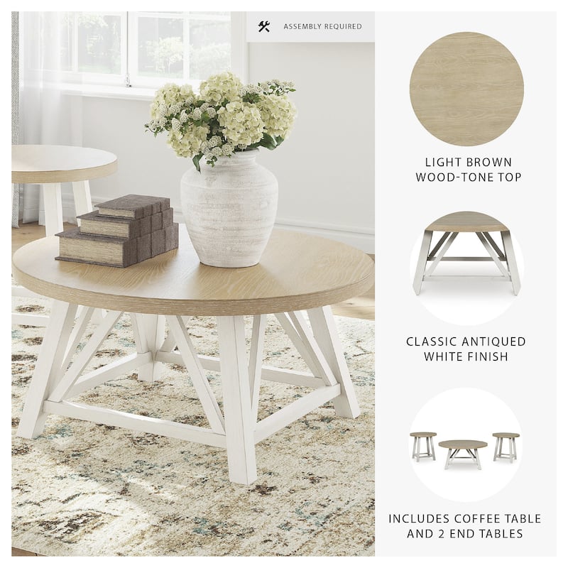 Signature Design by Ashley Fawndell Antique White/Brown Table (Set of 3) - 40" W x 40" D x 19.13" H
