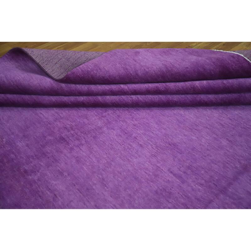 Hand Knotted Oriental 100% Wool Carpet Modern Solid Purples Gabbeh Area Rug - 12' 3'' X 8' 11''
