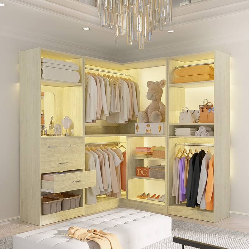 Cimly Set of 3 Corner Closet System with Hanging Rods, Space-saving Closet Organizer with Mirror