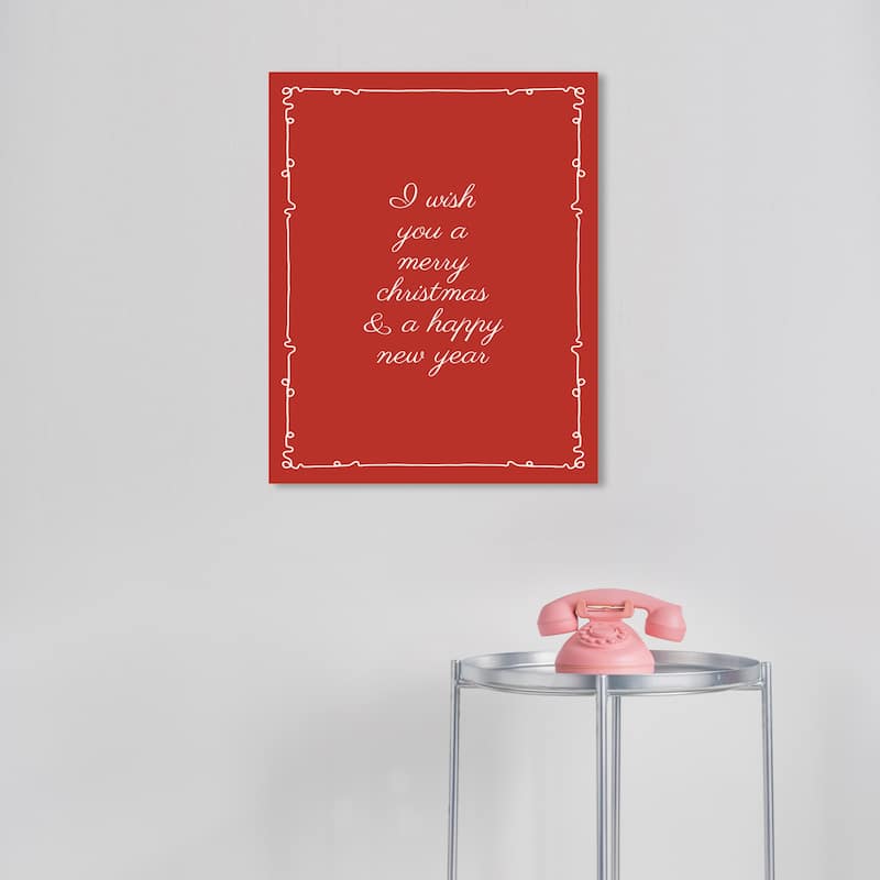 Wynwood Studio Canvas Holiday and Seasonal Christmas message in cursive Red Modern & Contemporary Wall Art Canvas Print - 16 x 20