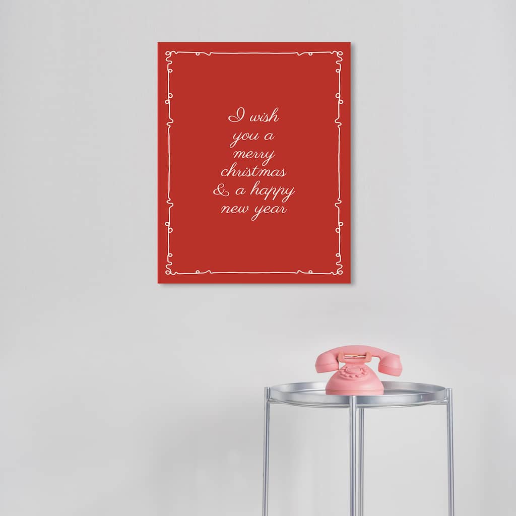 Wynwood Studio Canvas Holiday and Seasonal Christmas message in cursive Red Modern & Contemporary Wall Art Canvas Print
