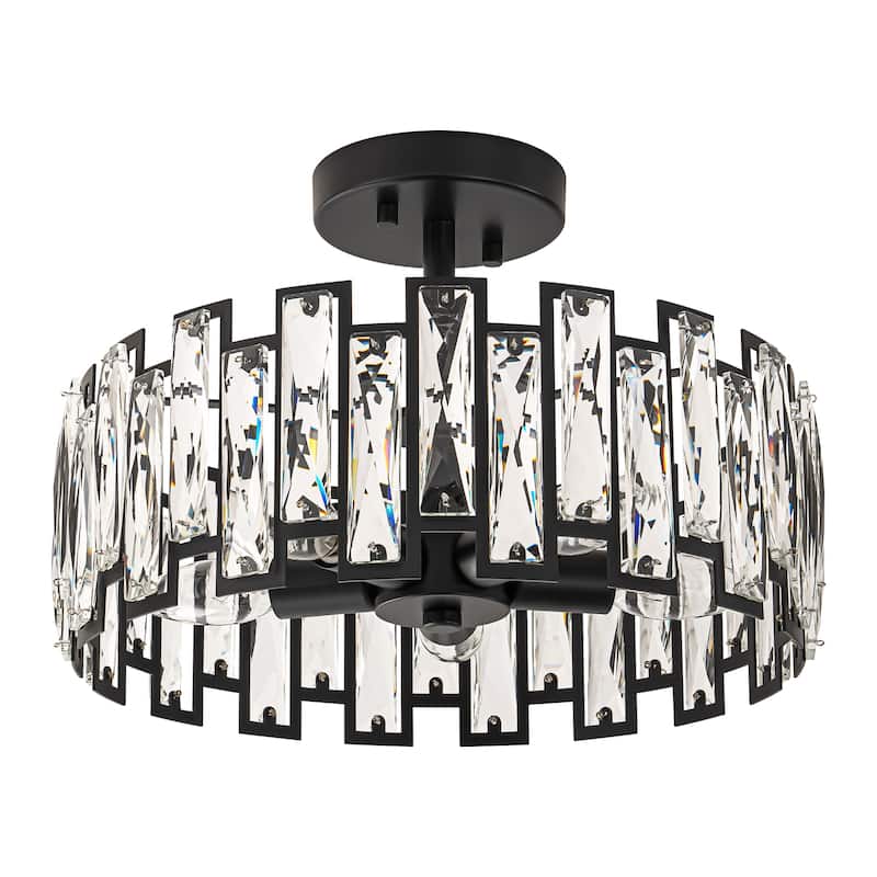 5-Light Mid-Century Modern Glam Drum Crystal Semi-Flush Mount Light