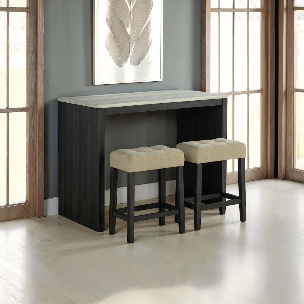 Furniture of America Getso 3-Piece Black Wood Two-Tone Counter Height Dining Table Set with Tufted Seat