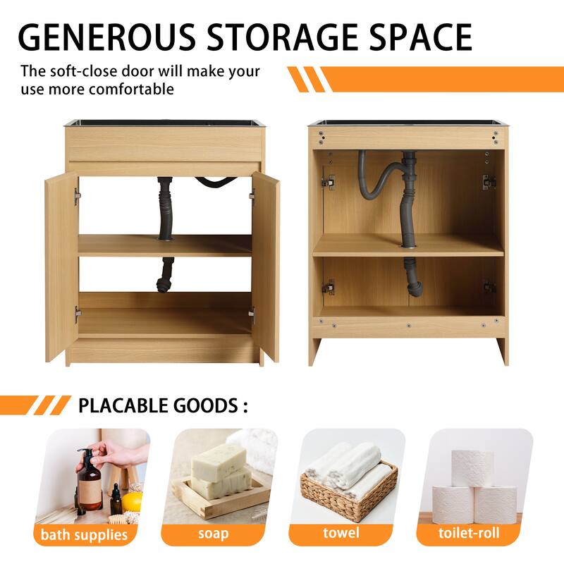 Bathroom Vanity With Stainless Steel Sink In 28 Inch, Floating/Freestanding Bathroom Vanity With 2 Soft Close Doors