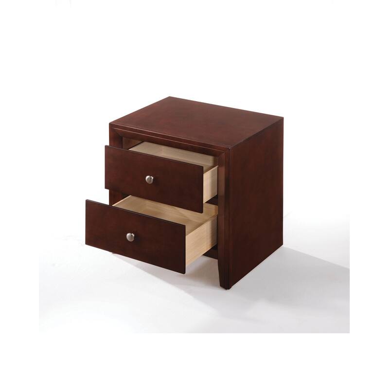 2 Drawers Nightstand in Brown Cherry Finish