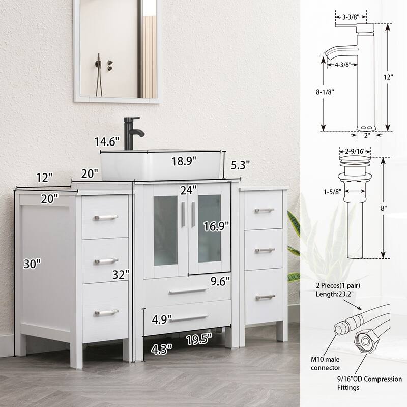 48" Bathroom Vanity Set Vessel Sink Faucet W/ Small Cabinet Combo