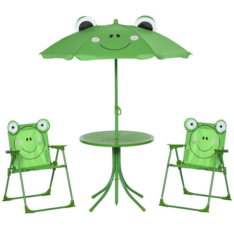 Outsunny Kids Folding Picnic Table and Chair Set Frog Pattern - 19.75" L x 19.75" W x 18" H