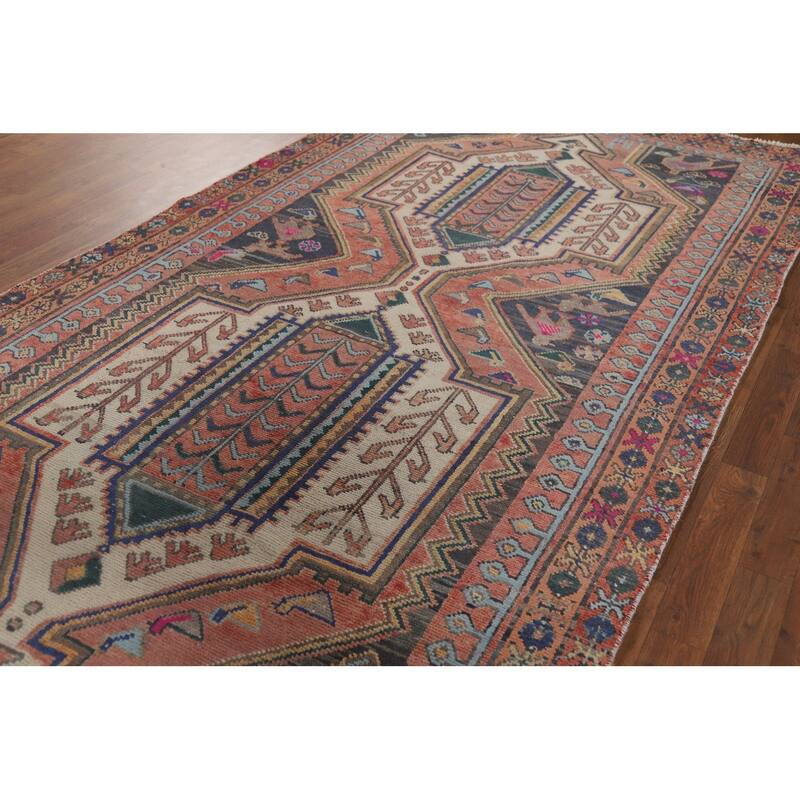 Hamedan Vintage Persian Area Rug Handmade Wool Carpet - 5'0" x 9'9"