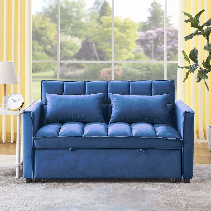 53.94Inch Convertible Sleeper Sofa with Two Side Pockets and 2 Pillows
