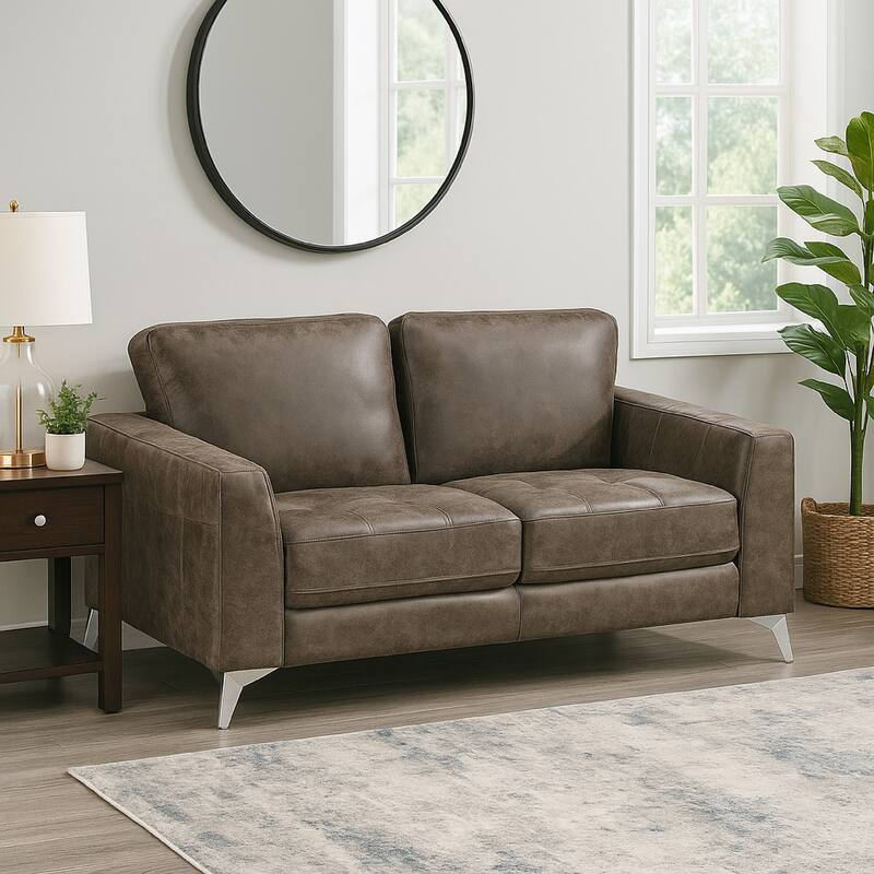 Casie Loveseat, Brownish Gray Microfiber Foam, Chrome Legs 61 Inch