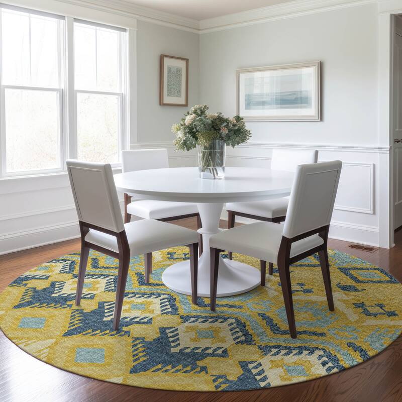 Premium Washable Super Soft Modern Global Mayfield Rug - Yellow - 8' x 8' - Round