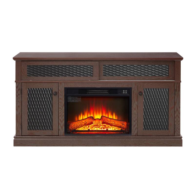 Embossed Pattern TV Stand for TVs Up to 65", Fireplace TV Stand with Storage Cabinet