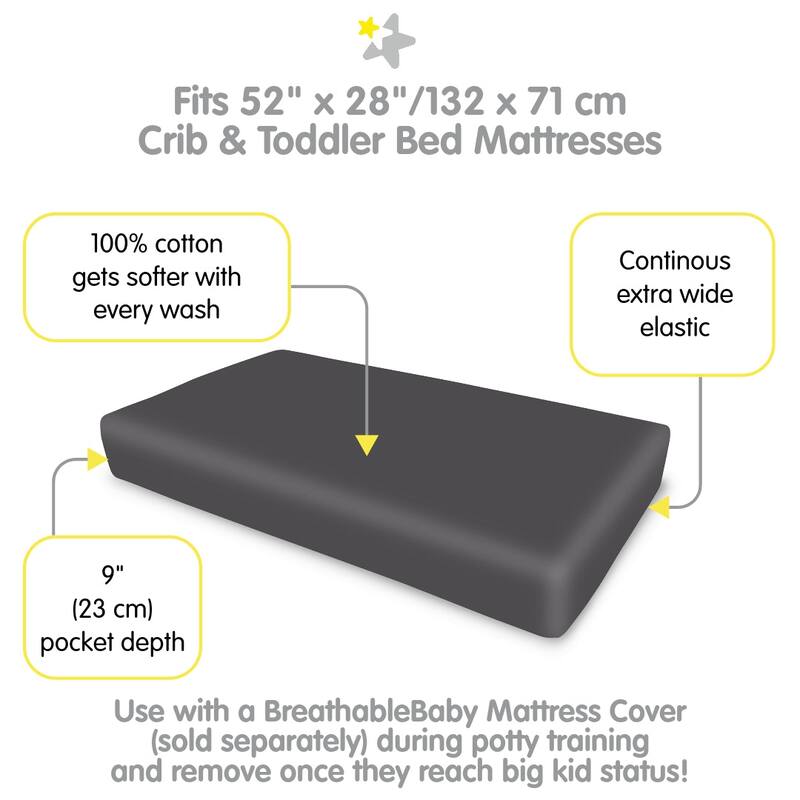 BreathableBaby Cotton Percale Fitted Sheet, For 52" x 28"/132 x 71 cm Crib & Toddler Bed Mattress, Solids (2-Pack)