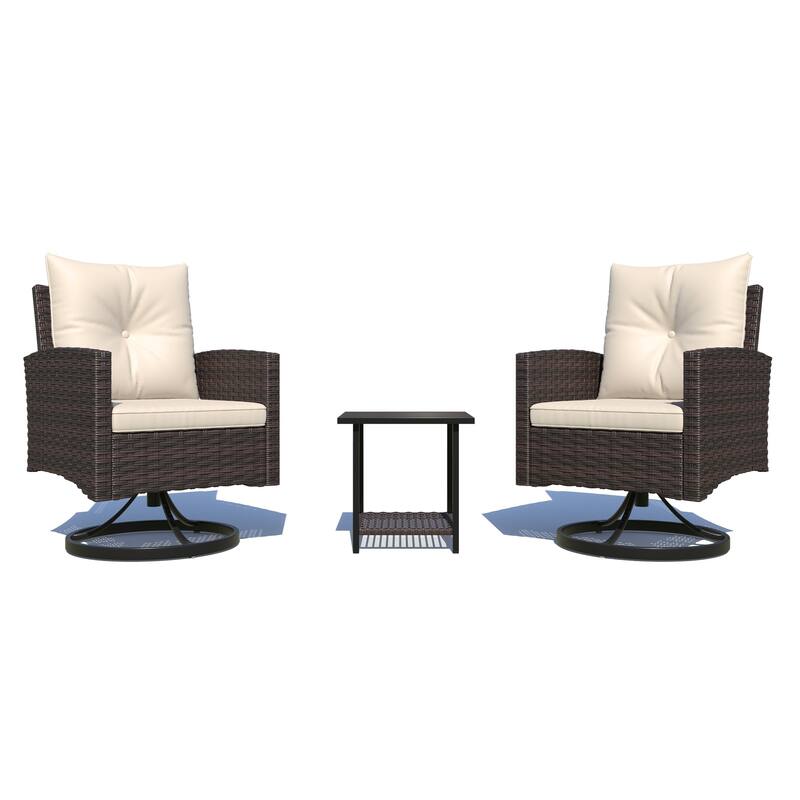 Outdoor Swivel Rocker Patio Chairs Set of 2 with Coffee Table &Cushions, Rattan Bistro Set for Porch, Backyard, Balcony