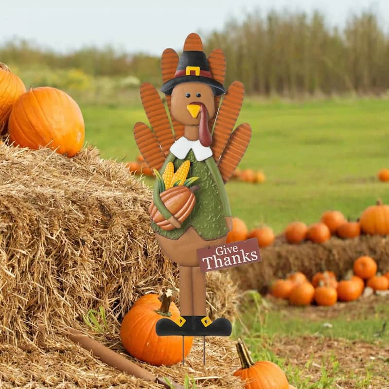 Glitzhome 36"H Thanksgiving Metal Turkey Yard Stake Wall Decor (3 Functions)