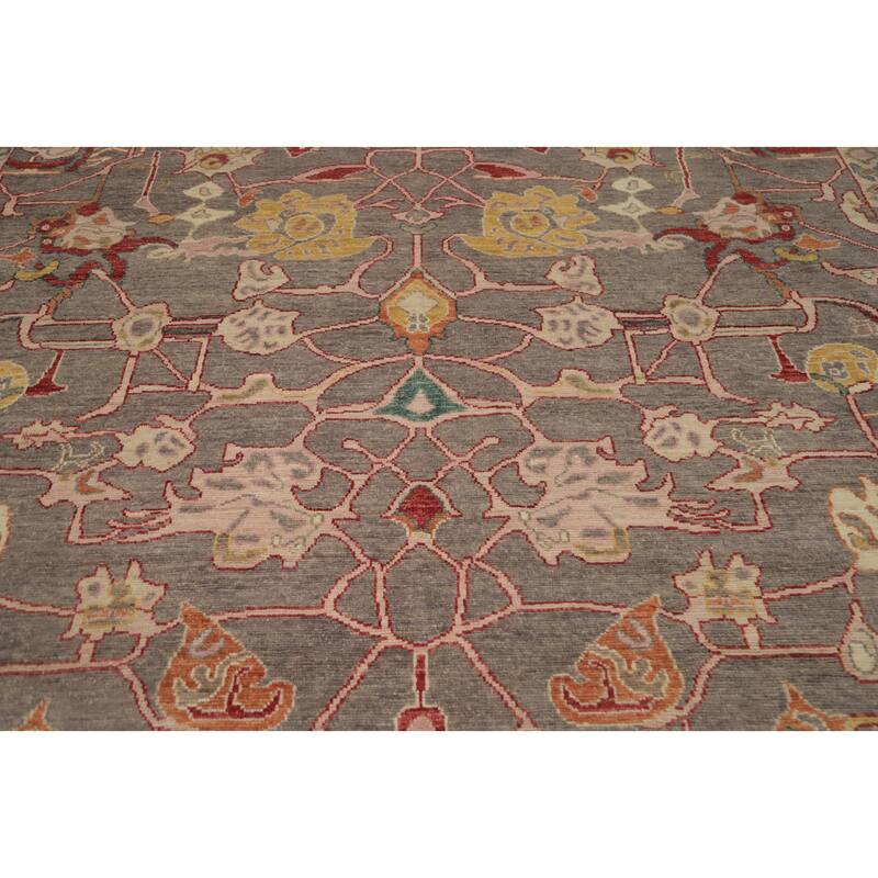Hand Knotted Oriental 100% Wool Carpet Transitional All-Over Greys & Charcoal Oushak Area Rug - 13' 9'' X 10' 1''